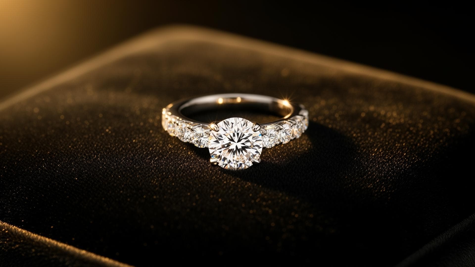 Luxury diamond engagement ring on black velvet